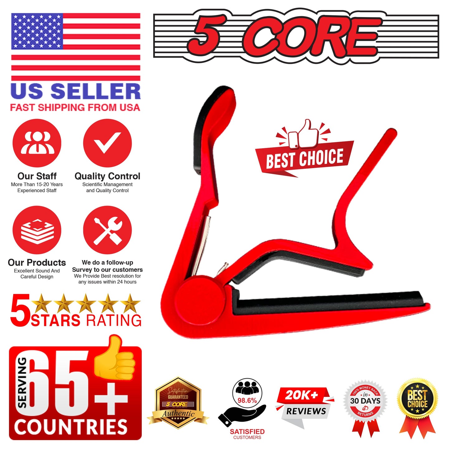 5Core Capo Acoustic Electric Guitar 6 String Kapo Clip For Banjo Mandolin Ukulele-1