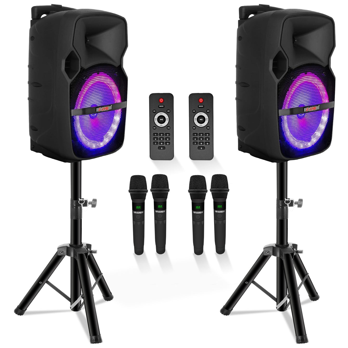 5Core 10 inch PA Portable Bluetooth Party Speaker Karaoke Boombox + 2 Wireless Mics 2 PCS-0
