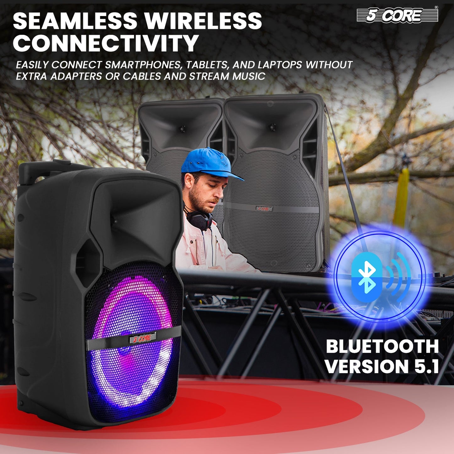 5Core 10 inch PA Portable Bluetooth Party Speaker Karaoke Boombox + 2 Wireless Mics 2 PCS-3