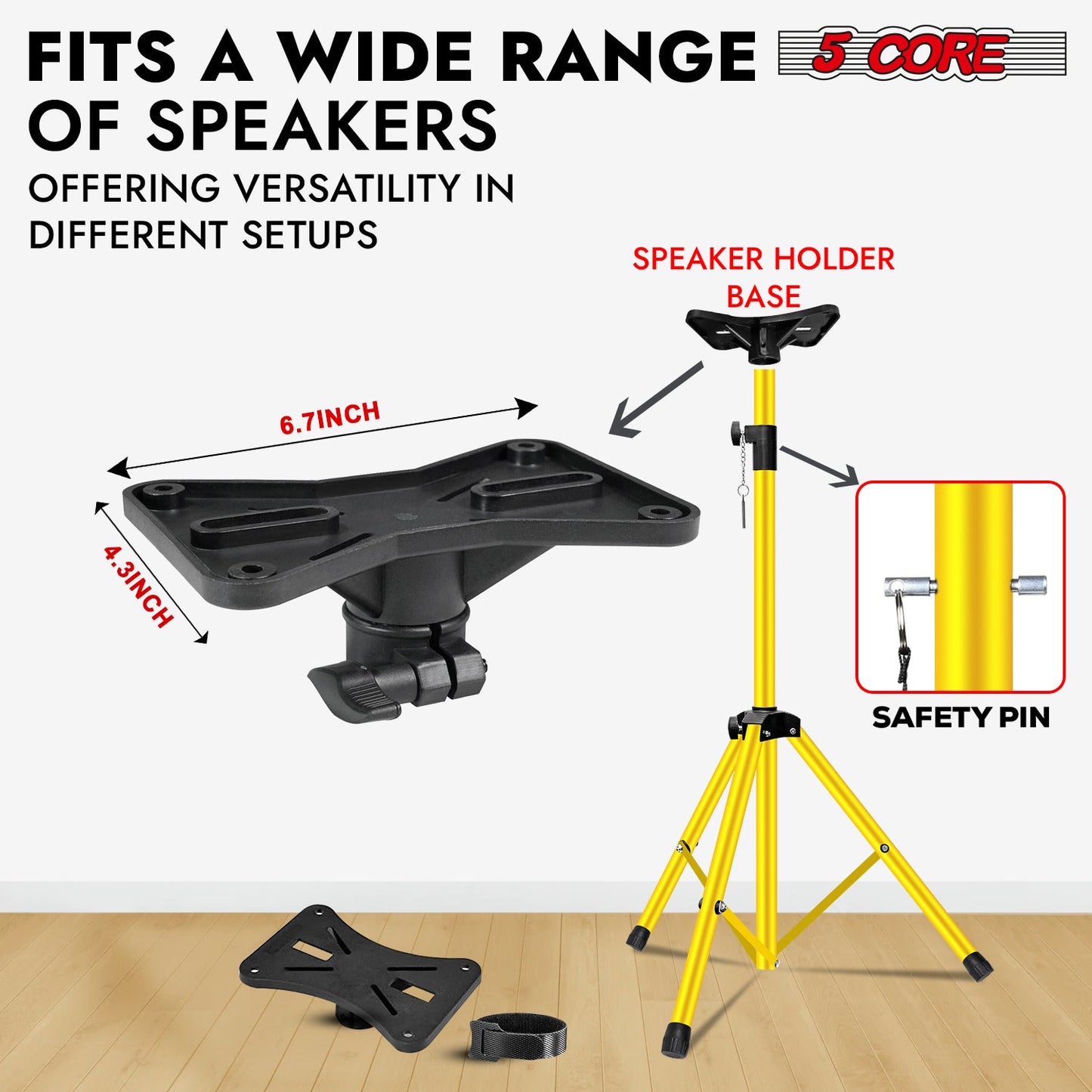 5Core Speaker Stand Tripod Tall Adjustable 72 Inch DJ Pole Mount Studio Monitor Stands Yellow 2 PK-2