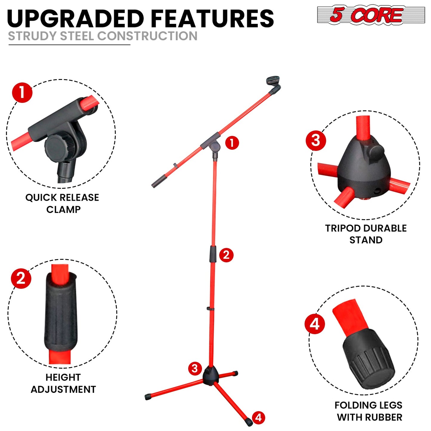5Core Tripod Mic Stand 2Pcs Adjustable Holder Floor Microphone Boom Arm-4