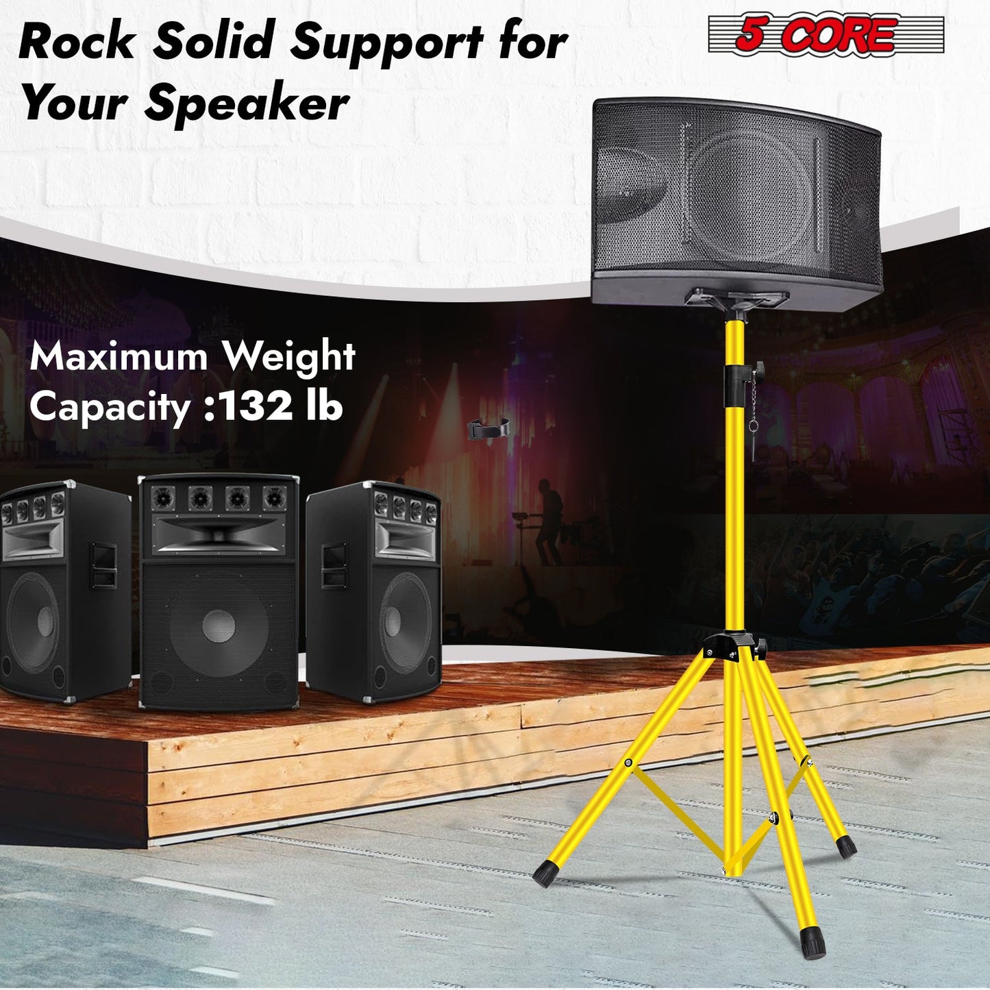 5Core Speaker Stand Tripod Tall Adjustable 72 Inch DJ Pole Mount Studio Monitor Stands Yellow 2 PK-4