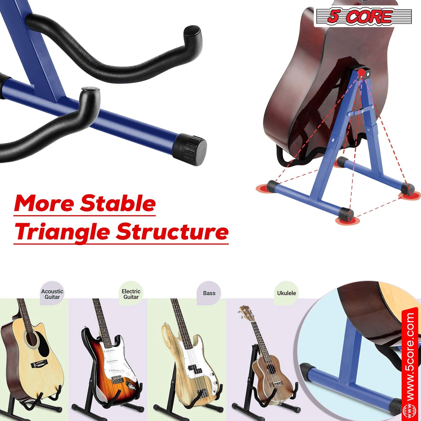 5 Core Guitar Stand A Frame Shape w Soft Foam Arm Non Slip Rubber for Acoustic Electric Bass Ukulele-1