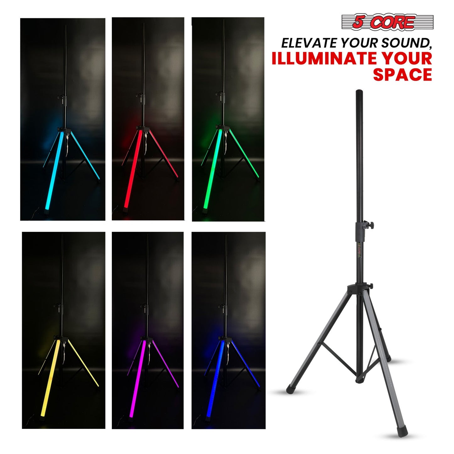 5Core Speaker Stand 2Pcs Tripod w RGB Lights Adjustable 72 Inch DJ Studio Monitor Stands-2