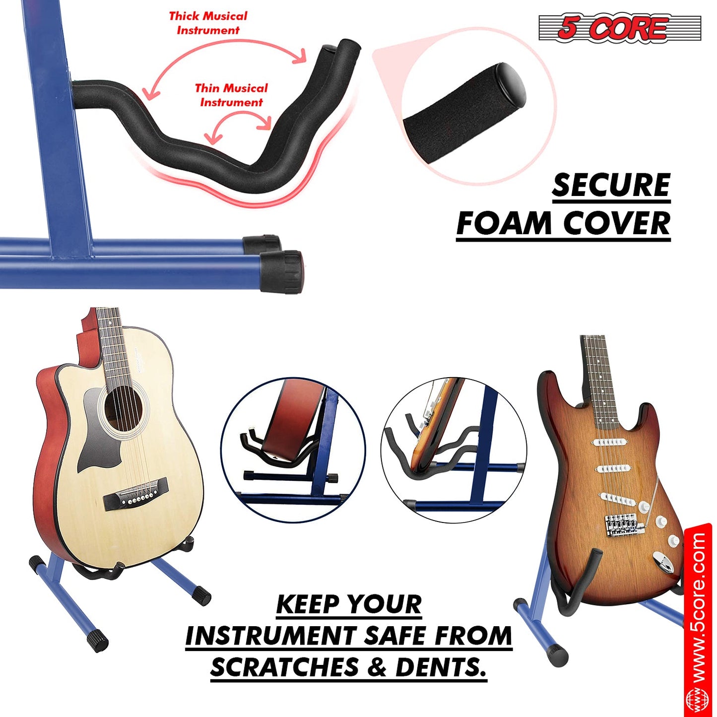5 Core Guitar Stand A Frame Shape w Soft Foam Arm Non Slip Rubber for Acoustic Electric Bass Ukulele-2