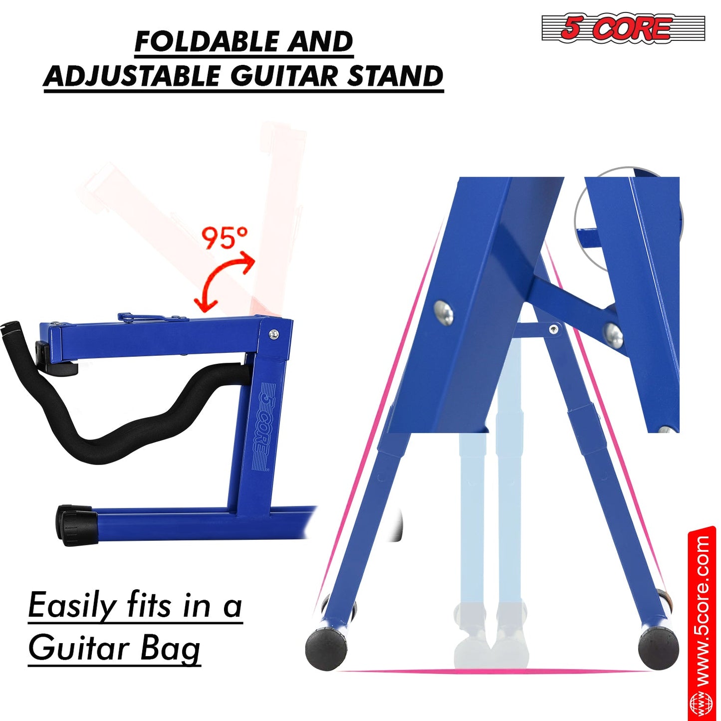 5 Core Guitar Stand A Frame Shape w Soft Foam Arm Non Slip Rubber for Acoustic Electric Bass Ukulele-3