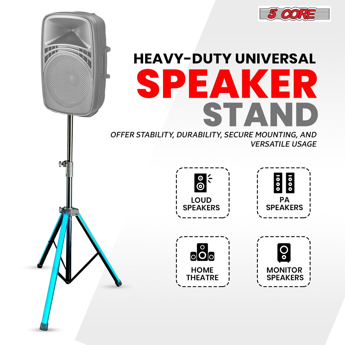 5Core Speaker Stand 2Pcs Tripod w RGB Lights Adjustable 72 Inch DJ Studio Monitor Stands-4