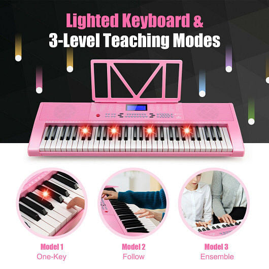 61-Key Electric Piano Keyboard for Beginner-Pink-3