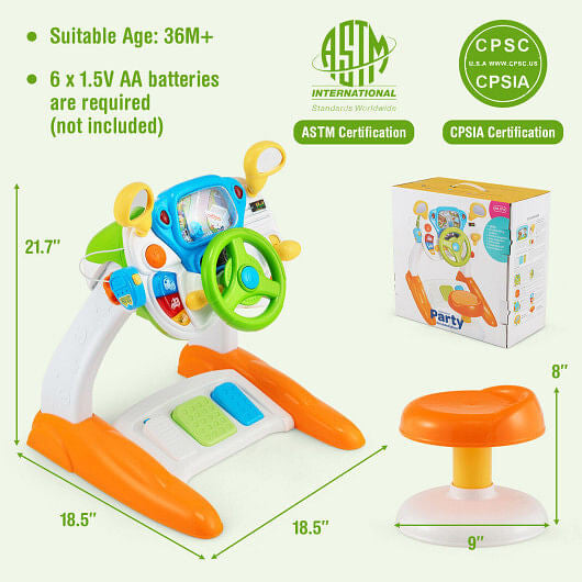 Kids Steering Wheel Pretend Play Toy Set with Lights and Sounds-2