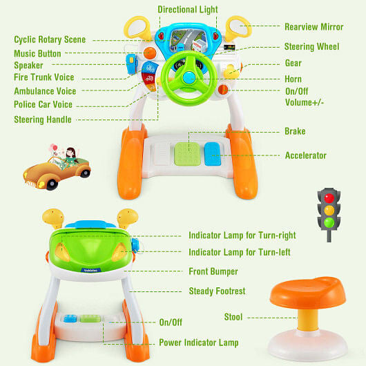 Kids Steering Wheel Pretend Play Toy Set with Lights and Sounds-3