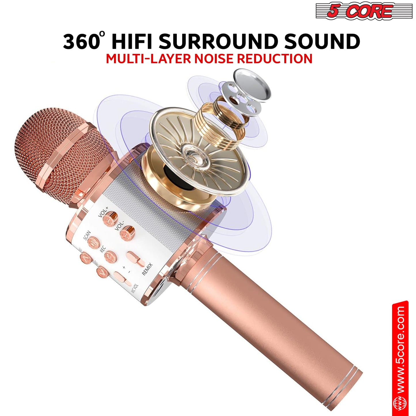 5Core Wireless Karaoke Microphone Bluetooth Mic Portable Handheld Microfonos Inalambricos COPPER-3