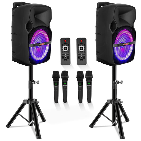 5Core 10 inch PA Portable Bluetooth Party Speaker Karaoke Boombox + 2 Wireless Mics 2 PCS-0