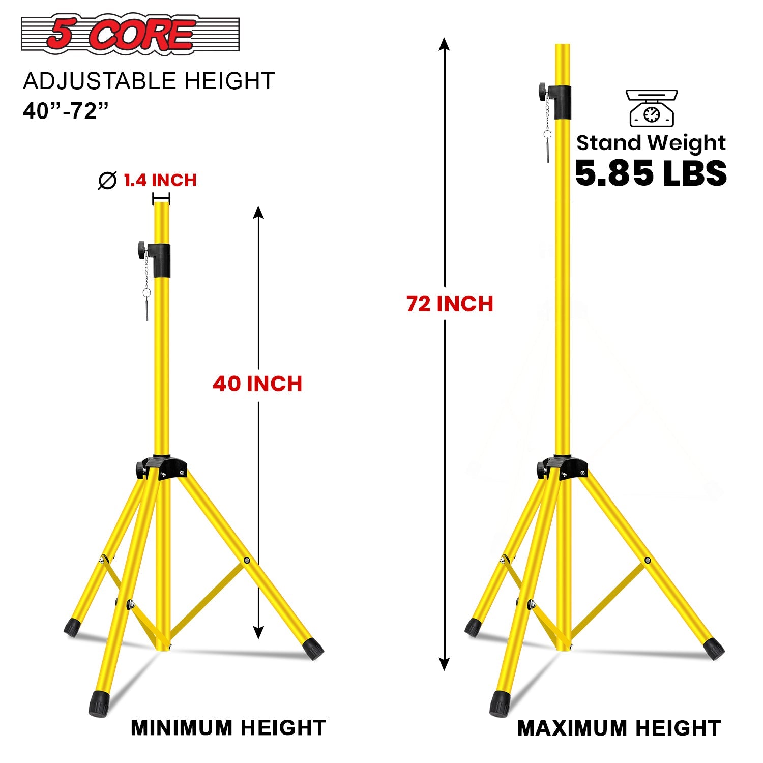 5Core Speaker Stand Tripod Tall Adjustable 72 Inch DJ Pole Mount Studio Monitor Stands Yellow 2 PK-1