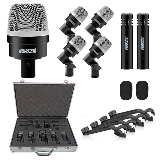 5Core Drum Mic Kit 7 Pcs Kick BassTom Snare Dynamic Microphone Instrument Mics Set Black-0